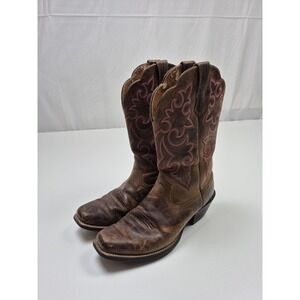 Ariat Brown Leather Cowboy Boots with Pink Stitching
